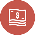 A red circle with a white dollar sign on it.